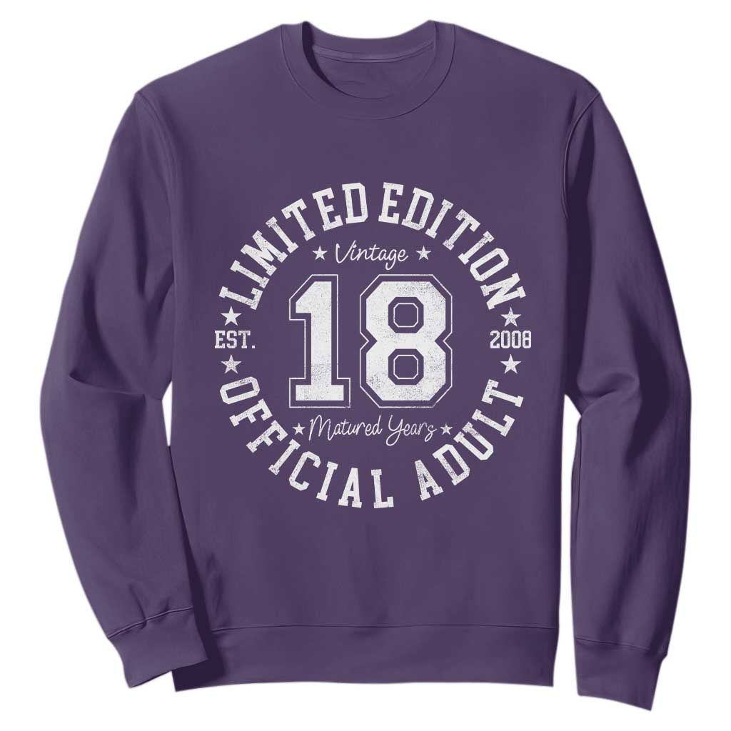Funny 18th Birthday Sweatshirt Est 2008 Limited Edition Official Adult TS11 Purple Print Your Wear