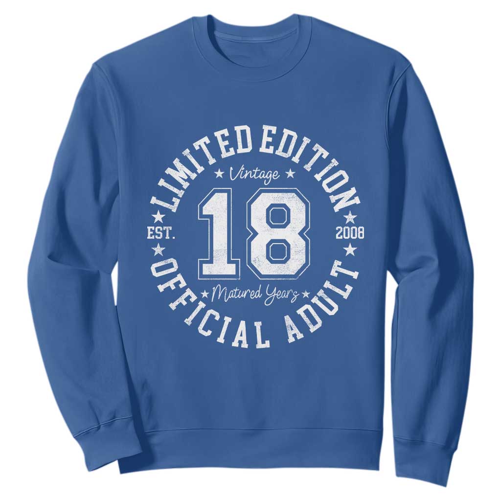 Funny 18th Birthday Sweatshirt Est 2008 Limited Edition Official Adult TS11 Royal Blue Print Your Wear