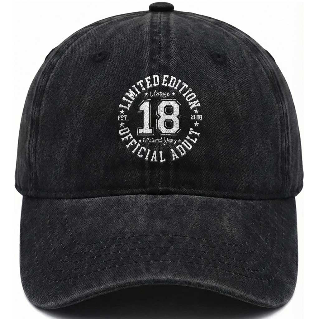 Funny 18th Birthday Washed Cotton Baseball Cap Est 2008 Limited Edition Official Adult TS11 Print Your Wear