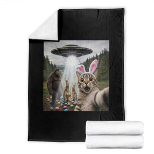 Funny Cat Selfie with Easter Bunny Bigfoot UFO Throw Blanket TS11 Black Print Your Wear