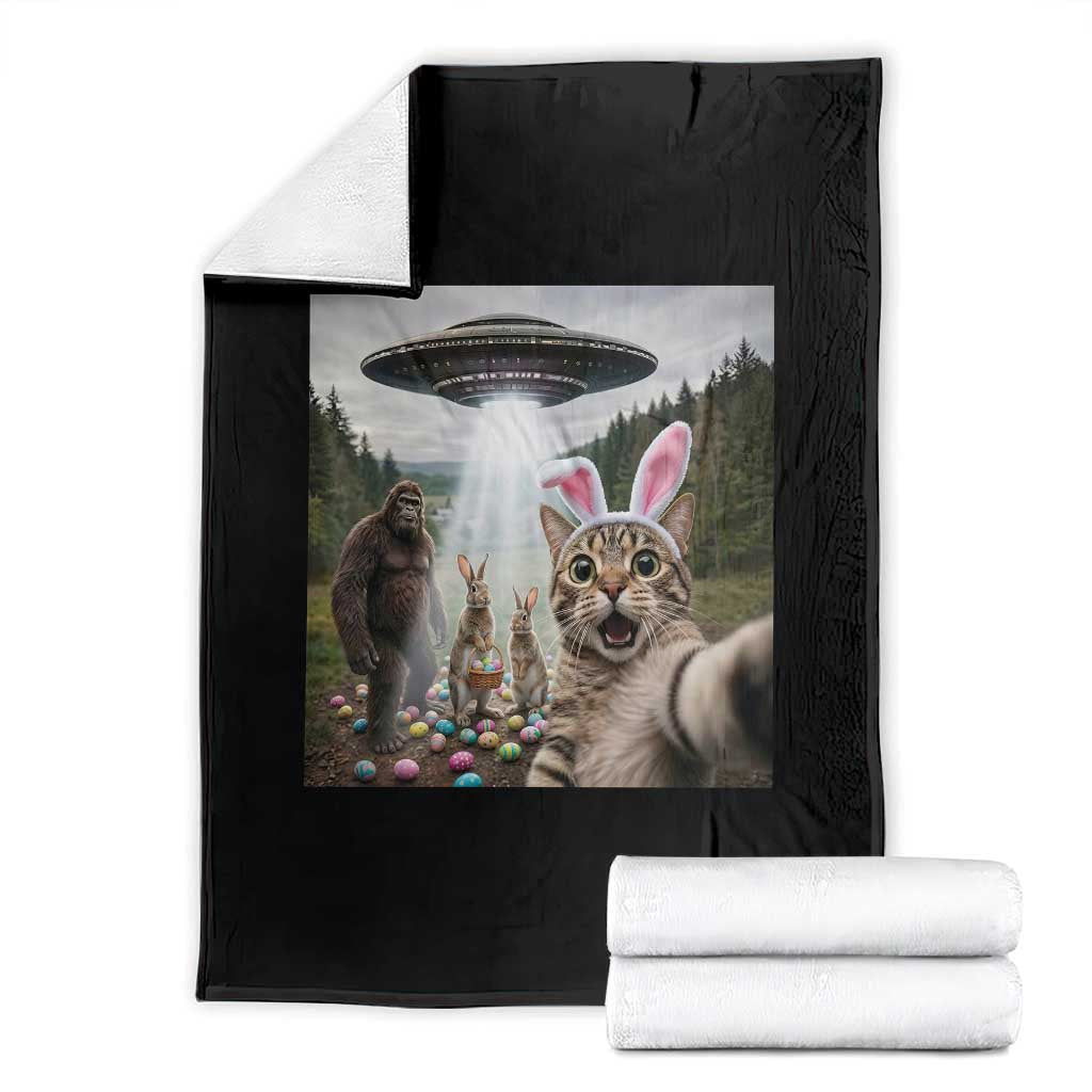 Funny Cat Selfie with Easter Bunny Bigfoot UFO Throw Blanket TS11 Black Print Your Wear