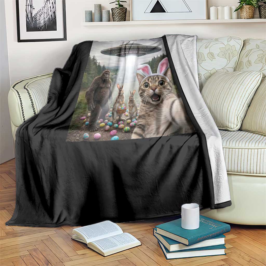 Funny Cat Selfie with Easter Bunny Bigfoot UFO Throw Blanket TS11 Print Your Wear