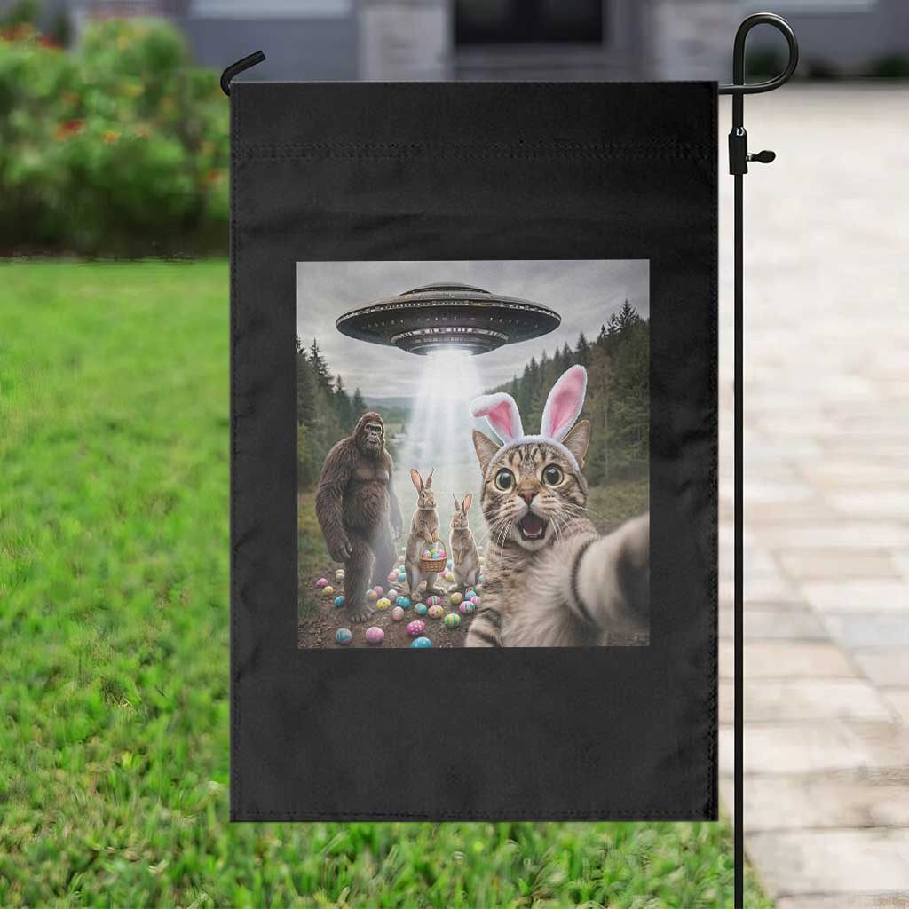 Funny Cat Selfie with Easter Bunny Bigfoot UFO Garden Flag TS11 Print Your Wear