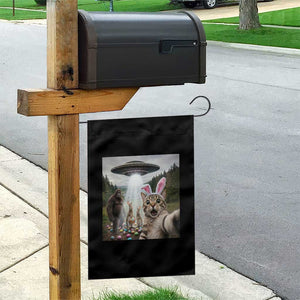Funny Cat Selfie with Easter Bunny Bigfoot UFO Garden Flag TS11 Print Your Wear