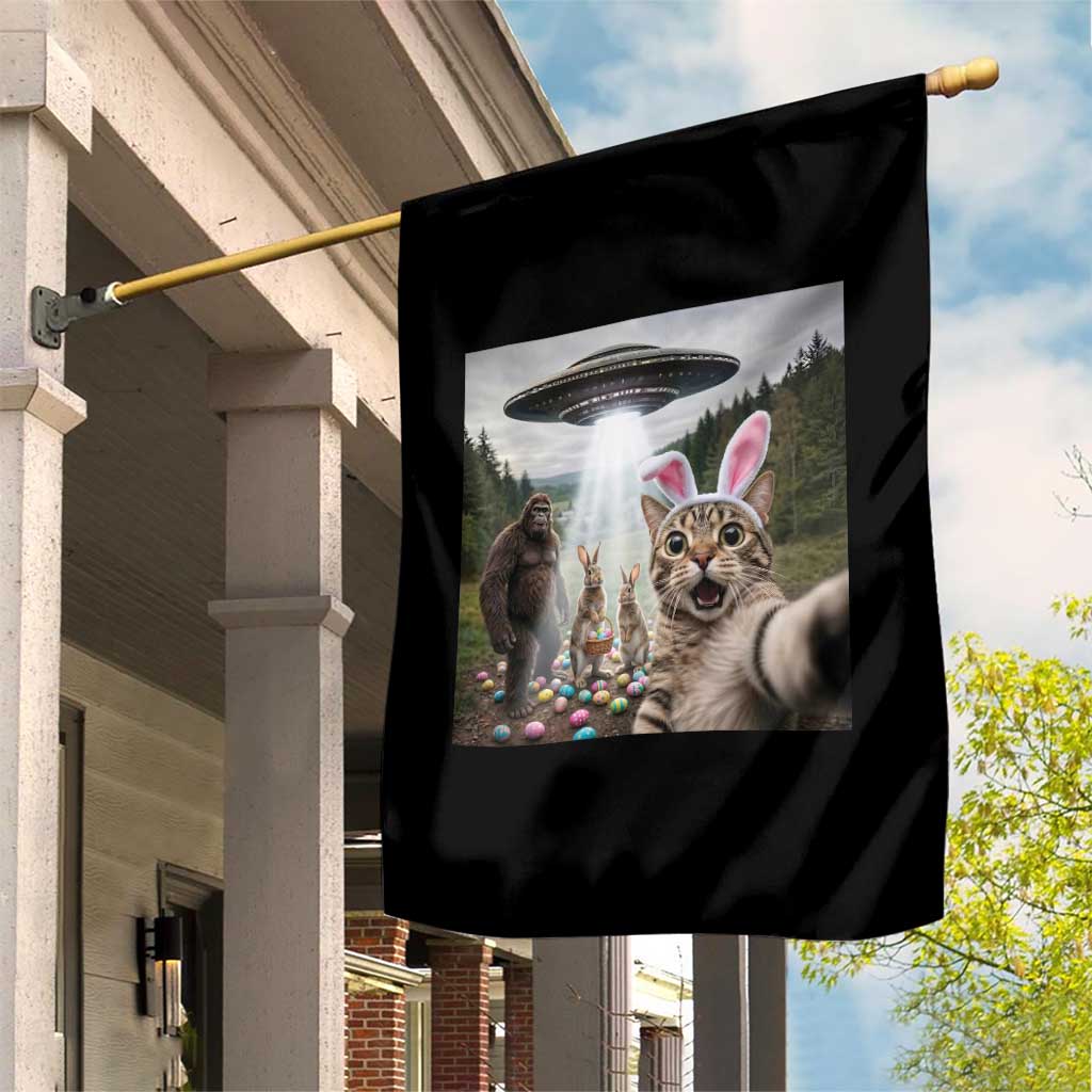 Funny Cat Selfie with Easter Bunny Bigfoot UFO Garden Flag TS11 Print Your Wear
