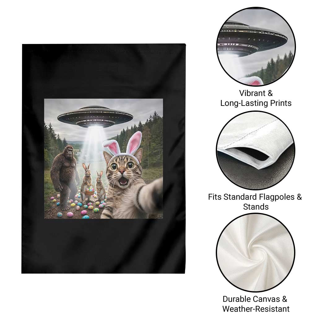 Funny Cat Selfie with Easter Bunny Bigfoot UFO Garden Flag TS11 Print Your Wear