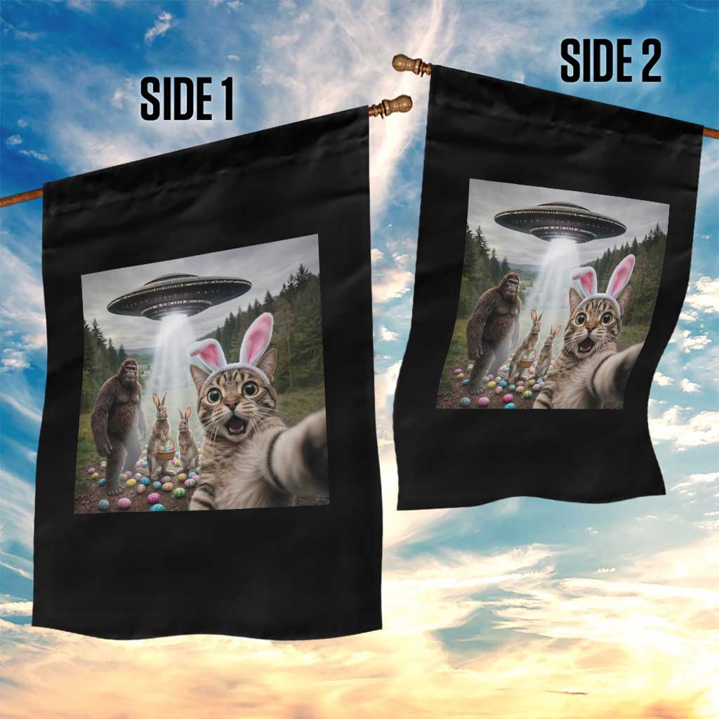 Funny Cat Selfie with Easter Bunny Bigfoot UFO Garden Flag TS11 Print Your Wear