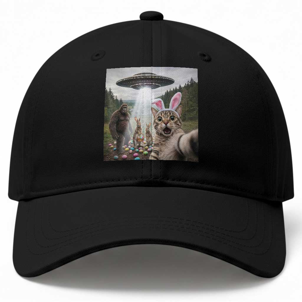 Funny Cat Selfie with Easter Bunny Bigfoot UFO Baseball Cap TS11 Print Your Wear