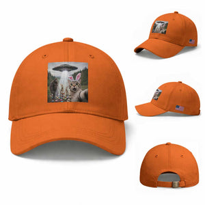 Funny Cat Selfie with Easter Bunny Bigfoot UFO Baseball Cap TS11 Baseball Cap Universal Fit Orange Print Your Wear