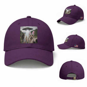 Funny Cat Selfie with Easter Bunny Bigfoot UFO Baseball Cap TS11 Baseball Cap Universal Fit Purple Print Your Wear