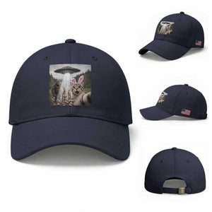 Funny Cat Selfie with Easter Bunny Bigfoot UFO Baseball Cap TS11 Baseball Cap Universal Fit Navy Print Your Wear
