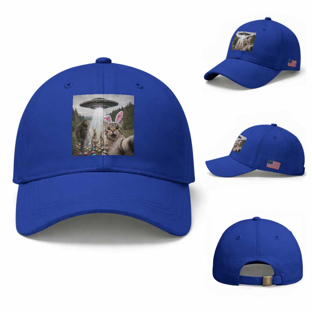 Funny Cat Selfie with Easter Bunny Bigfoot UFO Baseball Cap TS11 Baseball Cap Universal Fit Royal Blue Print Your Wear