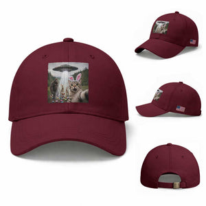 Funny Cat Selfie with Easter Bunny Bigfoot UFO Baseball Cap TS11 Baseball Cap Universal Fit Maroon Print Your Wear