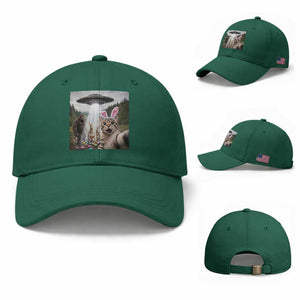 Funny Cat Selfie with Easter Bunny Bigfoot UFO Baseball Cap TS11 Baseball Cap Universal Fit Irish Green Print Your Wear