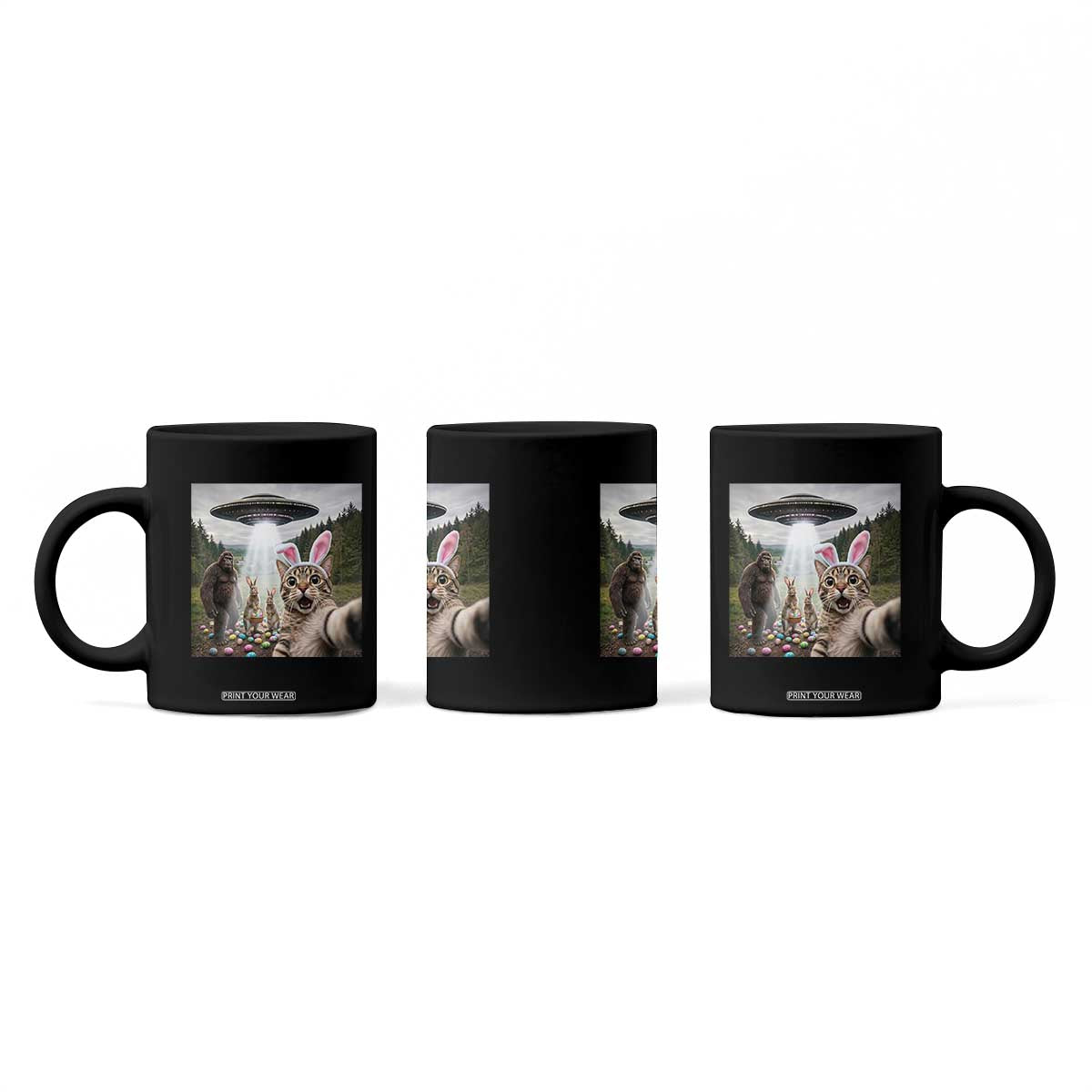 Funny Cat Selfie with Easter Bunny Bigfoot UFO Coffee Mug TS11 Print Your Wear