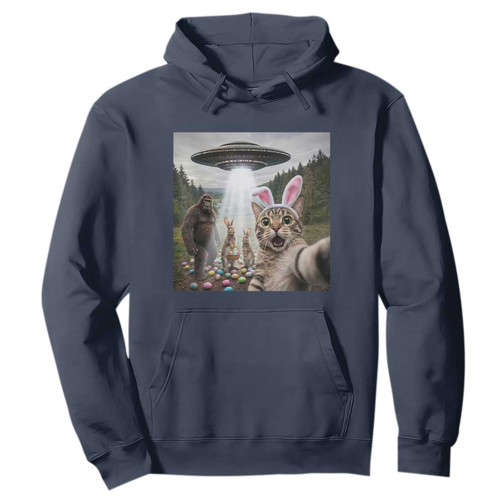 Funny Cat Selfie with Easter Bunny Bigfoot UFO Hoodie TS11 Navy Print Your Wear