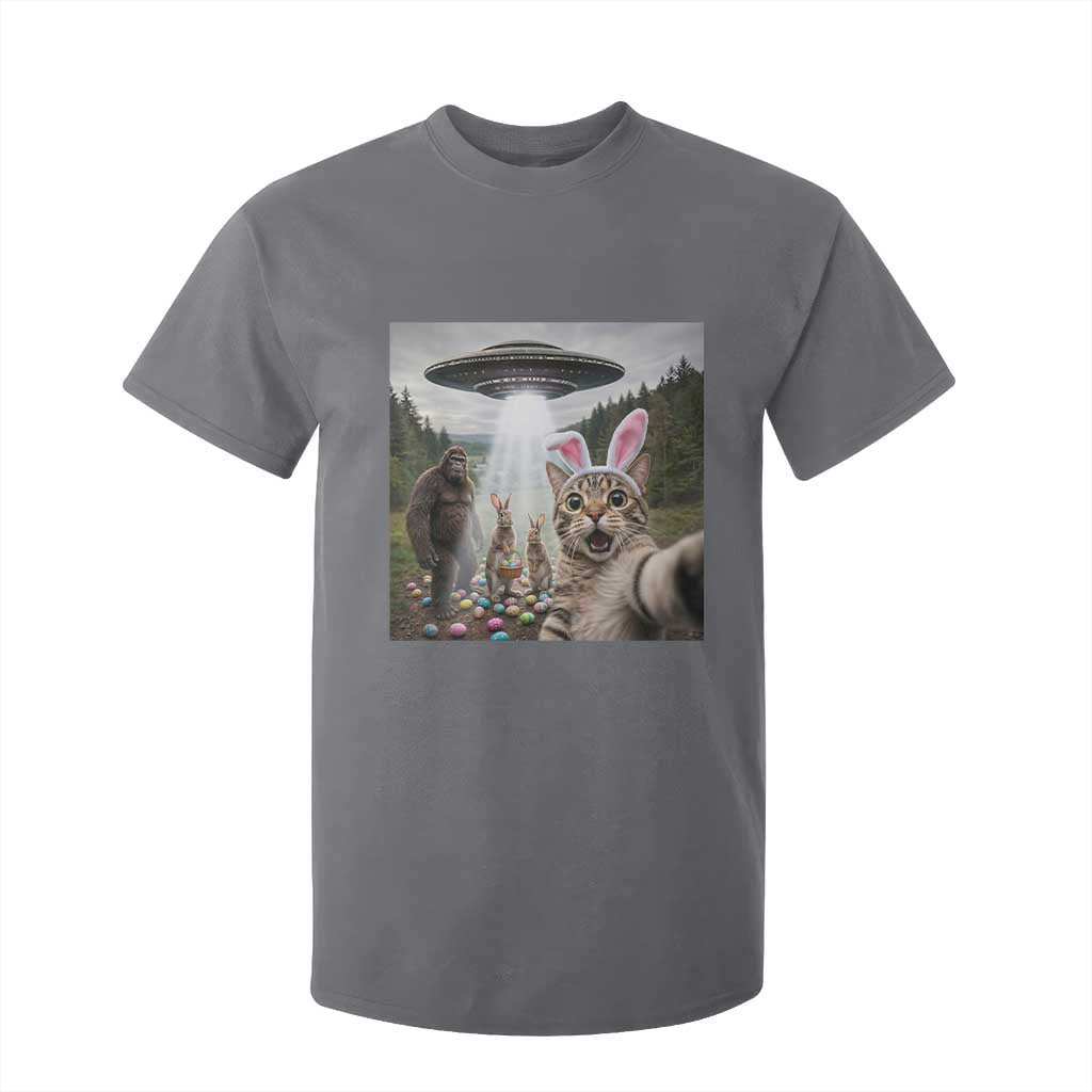 Funny Cat Selfie with Easter Bunny Bigfoot UFO T Shirt For Kid TS11 Charcoal Print Your Wear