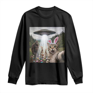 Funny Cat Selfie with Easter Bunny Bigfoot UFO Long Sleeve Shirt TS11 Black Print Your Wear