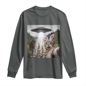 Funny Cat Selfie with Easter Bunny Bigfoot UFO Long Sleeve Shirt TS11 Dark Heather Print Your Wear