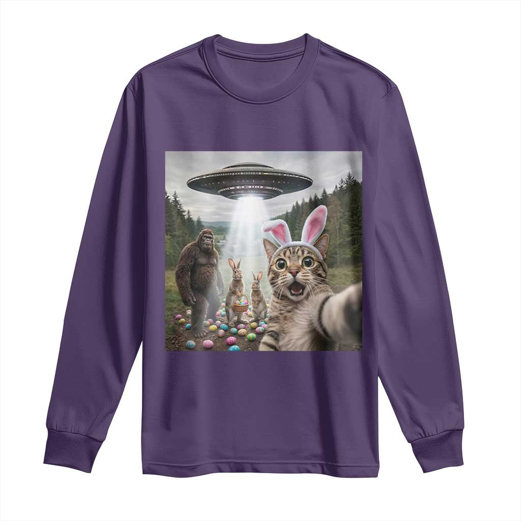 Funny Cat Selfie with Easter Bunny Bigfoot UFO Long Sleeve Shirt TS11 Purple Print Your Wear
