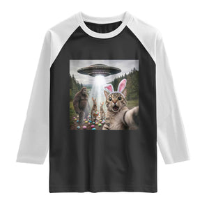 Funny Cat Selfie with Easter Bunny Bigfoot UFO Raglan Shirt TS11 Black White Print Your Wear
