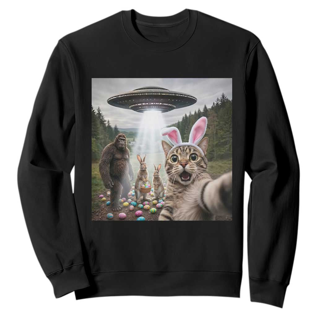 Funny Cat Selfie with Easter Bunny Bigfoot UFO Sweatshirt TS11 Black Print Your Wear