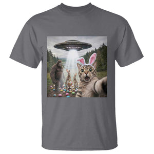 Funny Cat Selfie with Easter Bunny Bigfoot UFO T Shirt TS11 Charcoal Print Your Wear