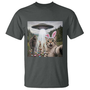 Funny Cat Selfie with Easter Bunny Bigfoot UFO T Shirt TS11 Dark Heather Print Your Wear