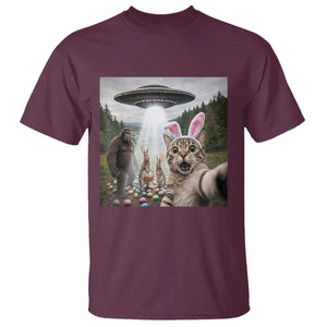 Funny Cat Selfie with Easter Bunny Bigfoot UFO T Shirt TS11 Maroon Print Your Wear