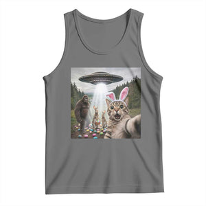 Funny Cat Selfie with Easter Bunny Bigfoot UFO Tank Top TS11 Black Heather Print Your Wear