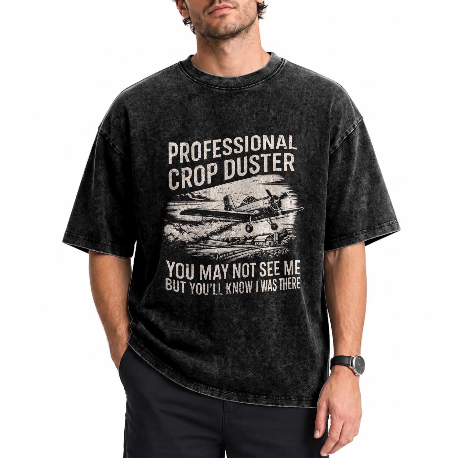 Funny Professional Crop Duster Fart Joke Dusting Airplane Washed Cotton T-Shirt