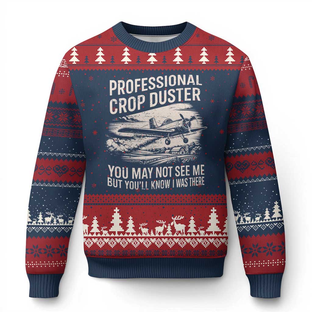 Funny Professional Crop Duster Fart Joke Dusting Airplane Ugly Christmas Sweater