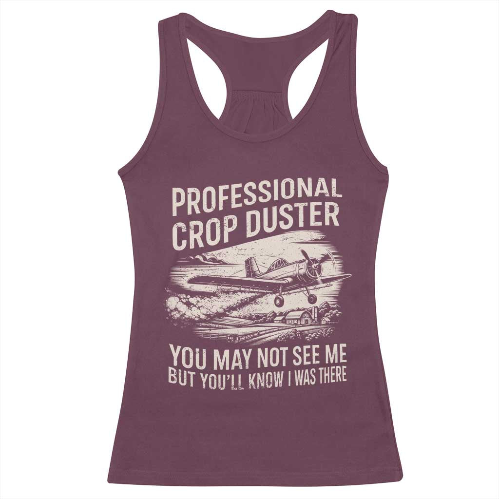 Funny Professional Crop Duster Fart Joke Dusting Airplane Racerback Tank Top