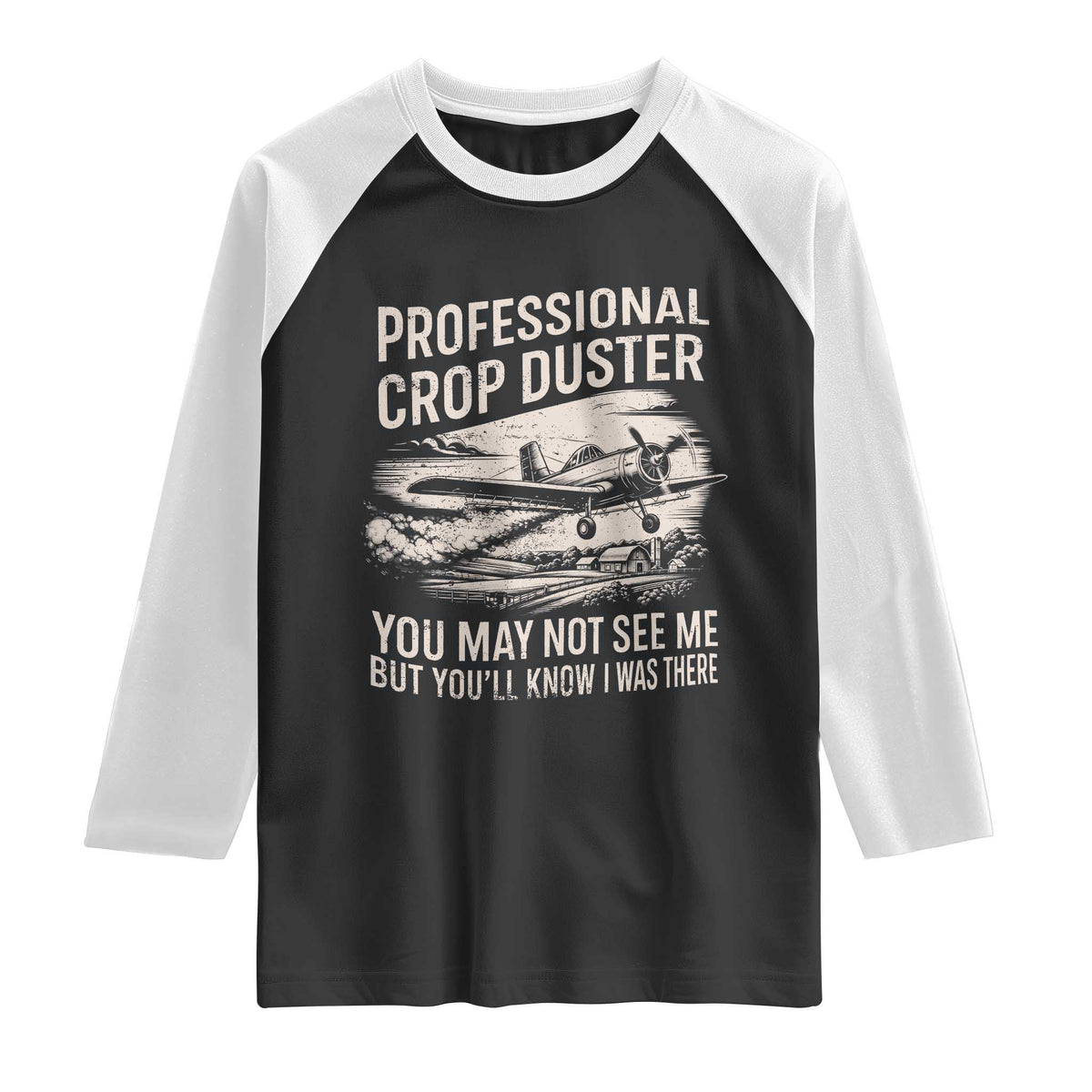 Funny Professional Crop Duster Fart Joke Dusting Airplane Raglan Shirt