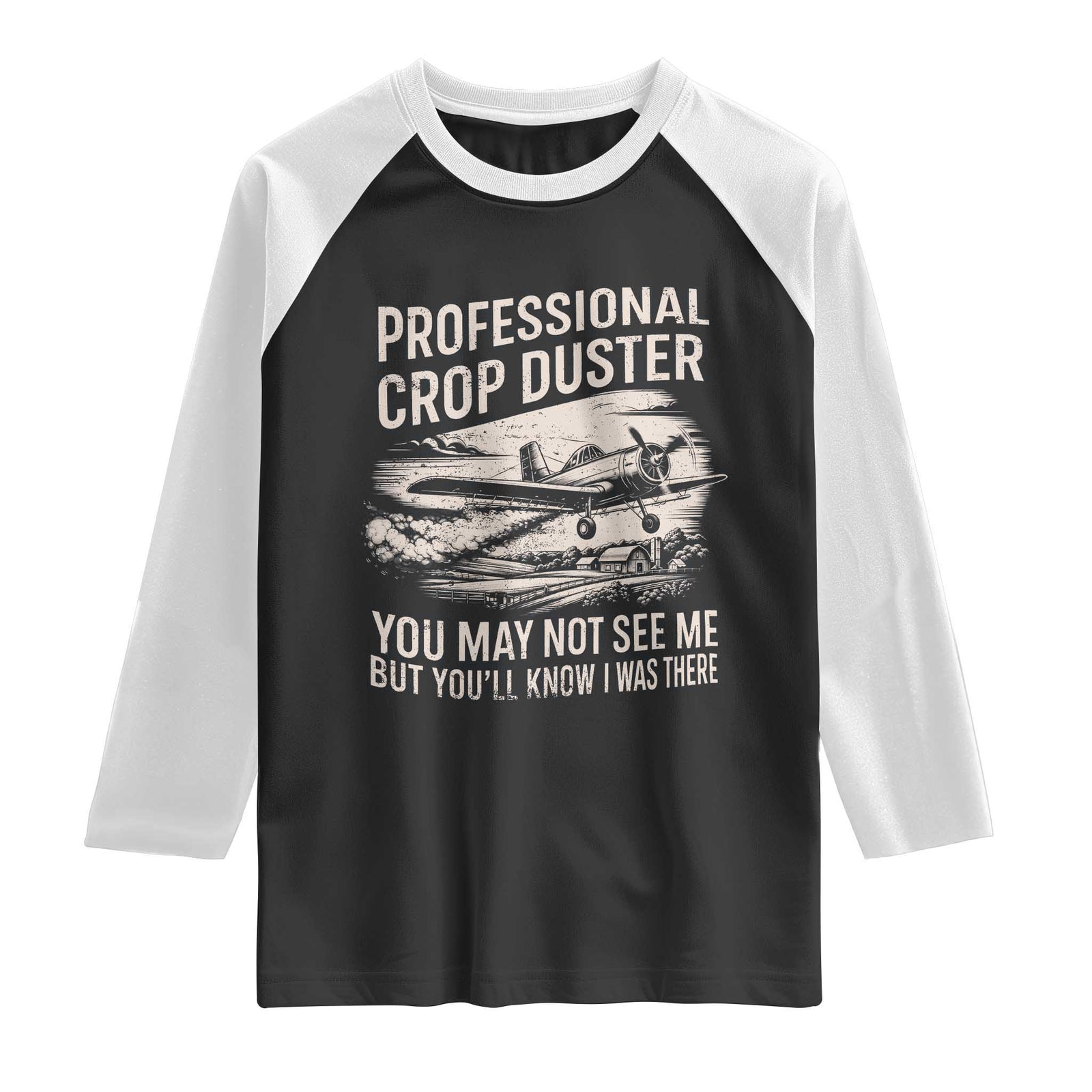 Funny Professional Crop Duster Fart Joke Dusting Airplane Raglan Shirt