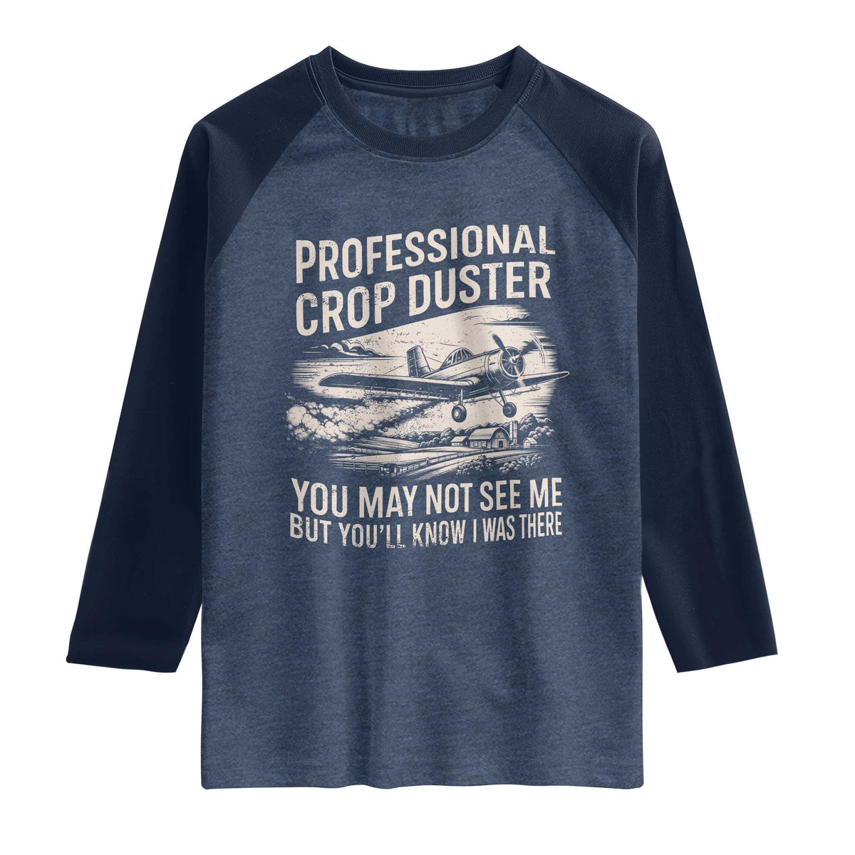 Funny Professional Crop Duster Fart Joke Dusting Airplane Raglan Shirt