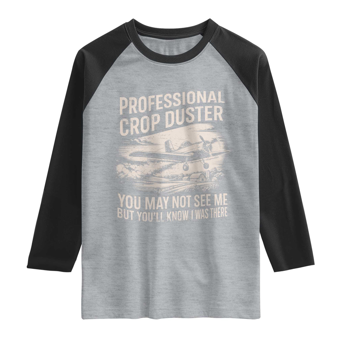 Funny Professional Crop Duster Fart Joke Dusting Airplane Raglan Shirt