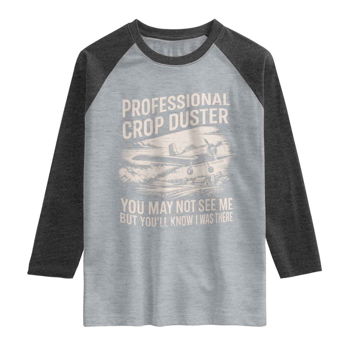Funny Professional Crop Duster Fart Joke Dusting Airplane Raglan Shirt