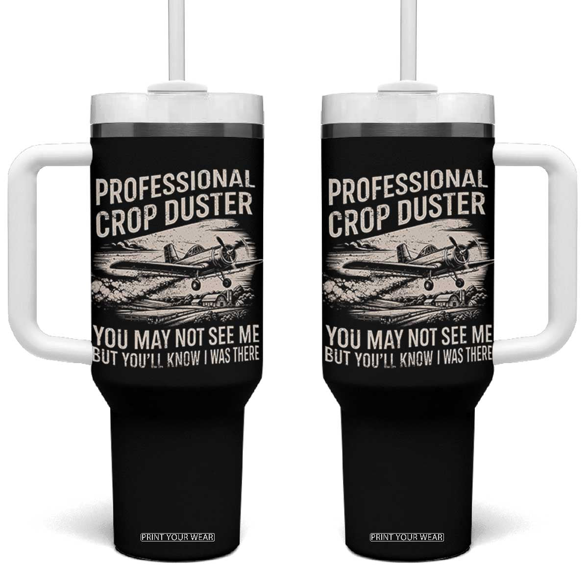 Funny Professional Crop Duster Fart Joke Dusting Airplane Tumbler With Handle