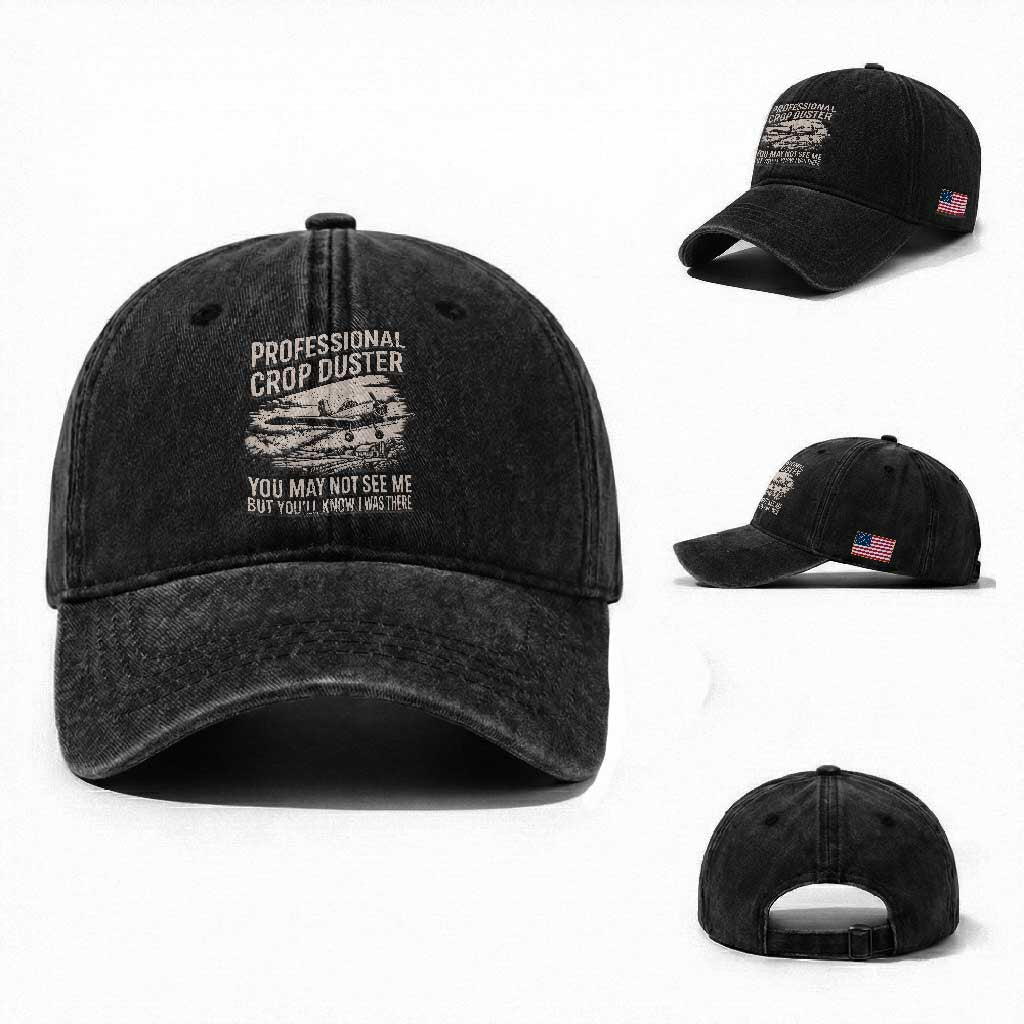 Funny Professional Crop Duster Fart Joke Dusting Airplane Washed Cotton Baseball Cap