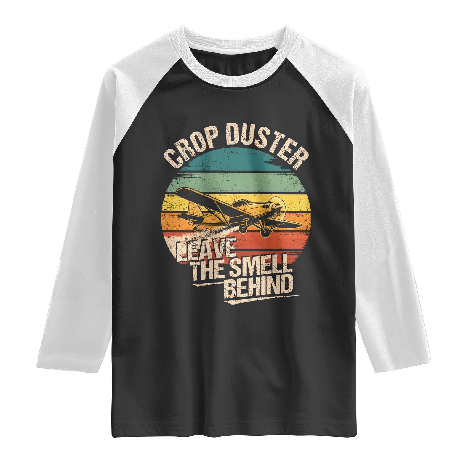 Crop Duster Leave The Smell Behind Raglan Shirt Funny Plane Humor Fart Joke