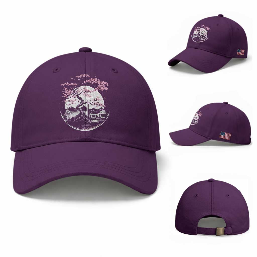 Washington DC Cherry Blossoms Monuments Memorials Japanese Style Baseball Cap TS11 Baseball Cap Universal Fit Purple Print Your Wear