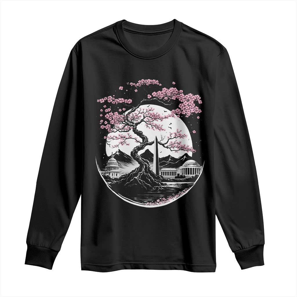Washington DC Cherry Blossoms Monuments Memorials Japanese Style Long Sleeve Shirt TS11 Black Print Your Wear