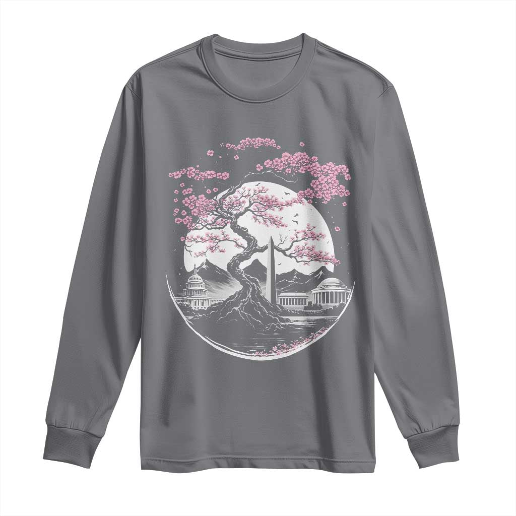 Washington DC Cherry Blossoms Monuments Memorials Japanese Style Long Sleeve Shirt TS11 Charcoal Print Your Wear