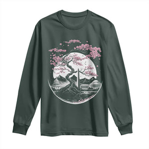 Washington DC Cherry Blossoms Monuments Memorials Japanese Style Long Sleeve Shirt TS11 Dark Forest Green Print Your Wear