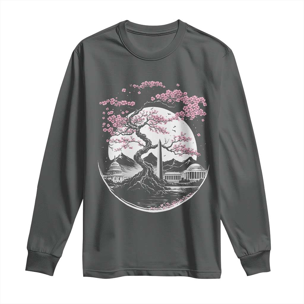 Washington DC Cherry Blossoms Monuments Memorials Japanese Style Long Sleeve Shirt TS11 Dark Heather Print Your Wear