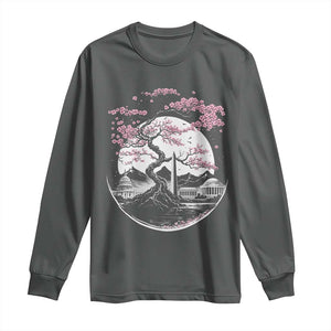 Washington DC Cherry Blossoms Monuments Memorials Japanese Style Long Sleeve Shirt TS11 Dark Heather Print Your Wear