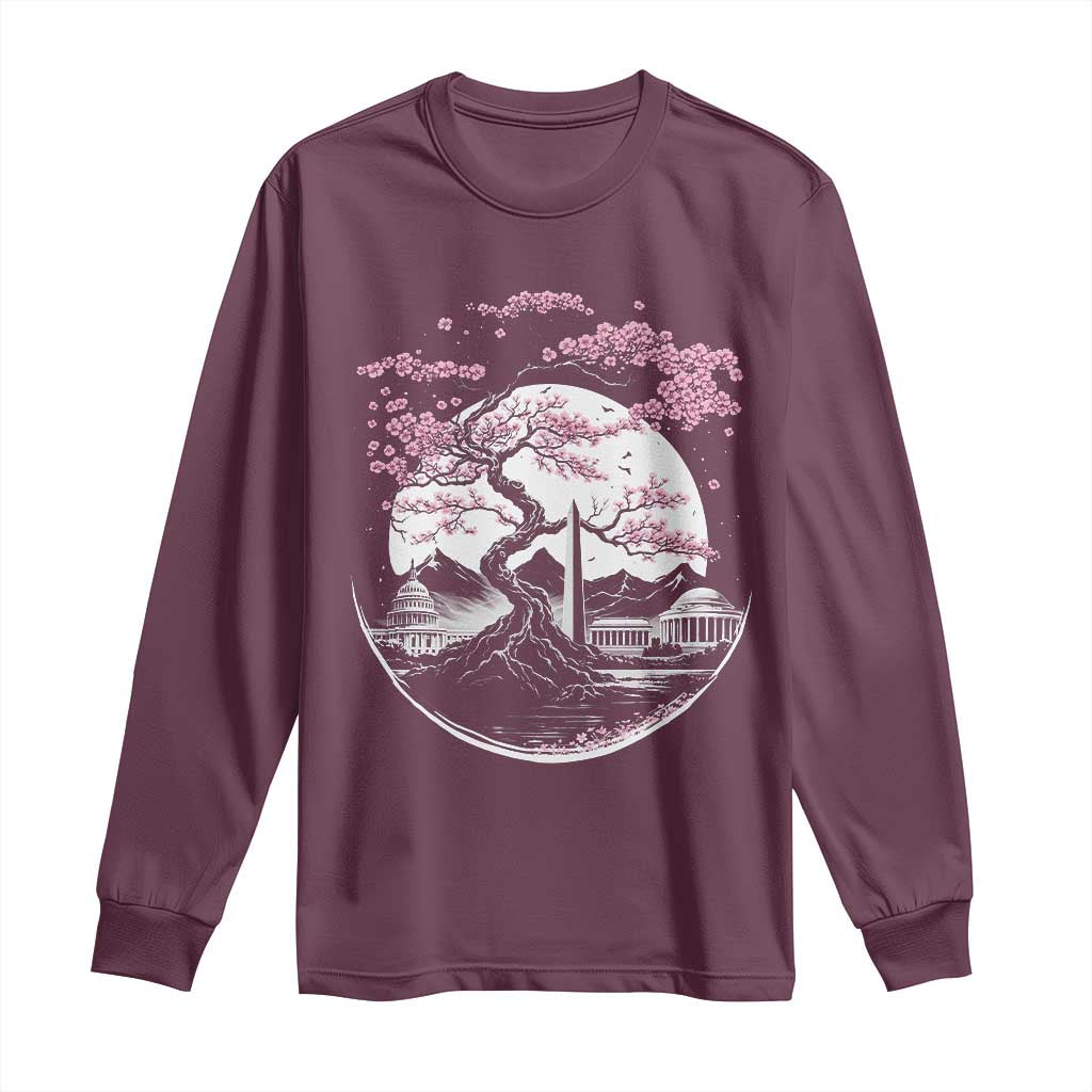 Washington DC Cherry Blossoms Monuments Memorials Japanese Style Long Sleeve Shirt TS11 Maroon Print Your Wear