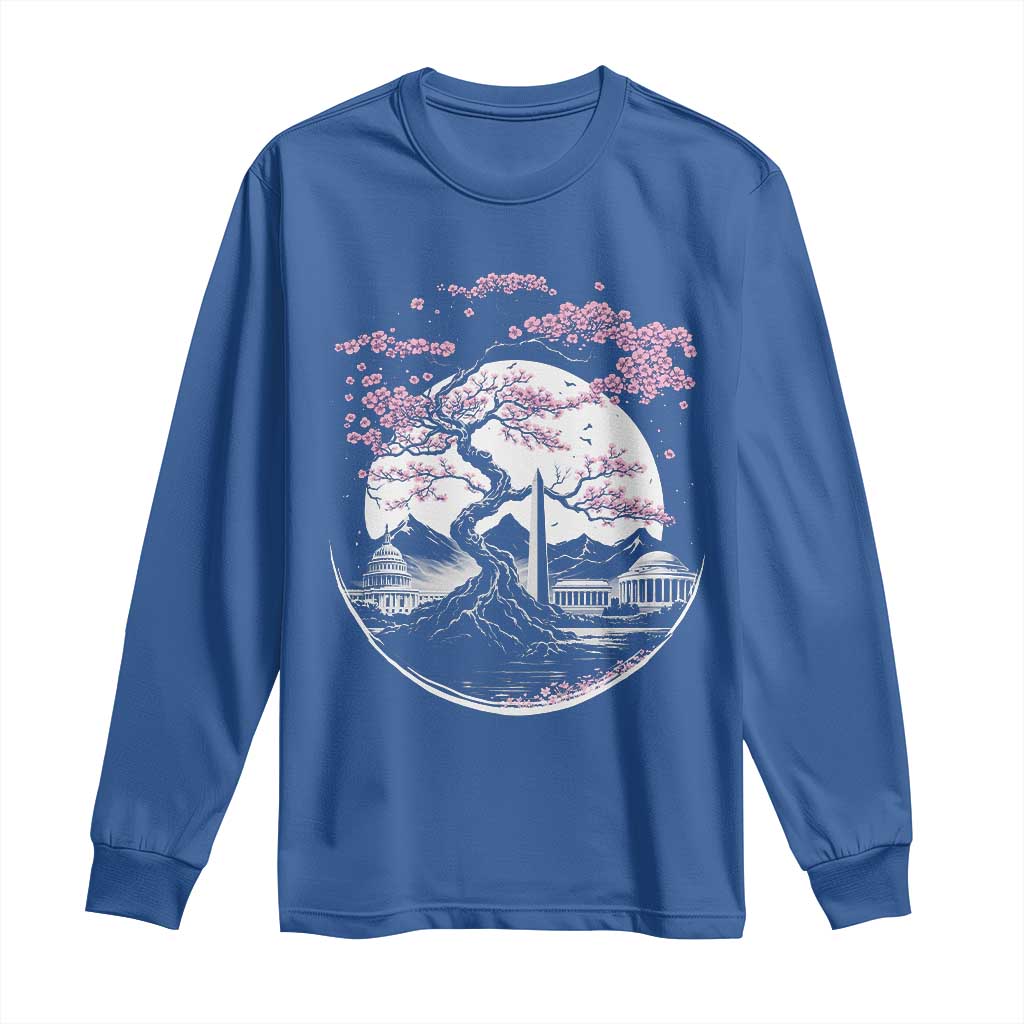 Washington DC Cherry Blossoms Monuments Memorials Japanese Style Long Sleeve Shirt TS11 Royal Blue Print Your Wear