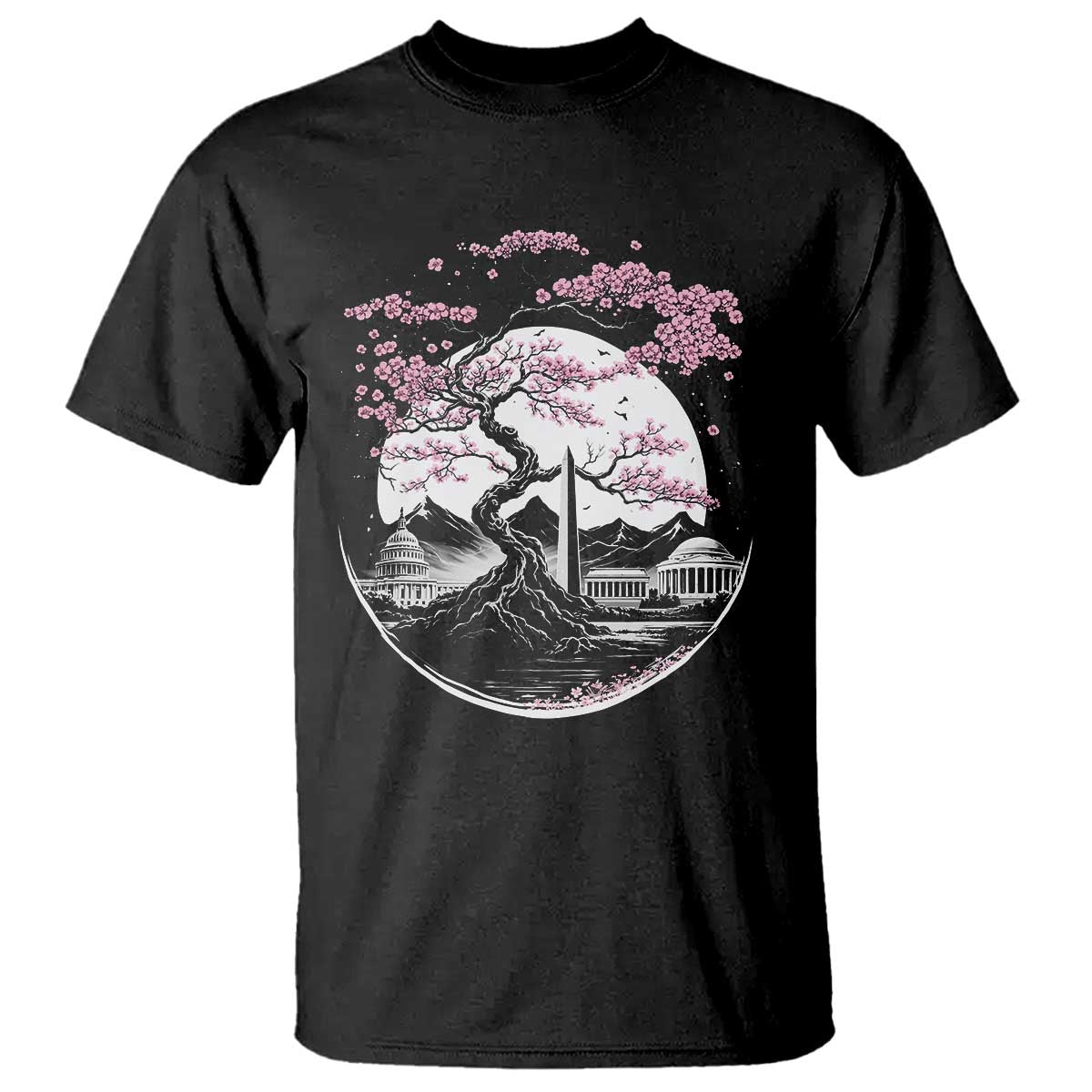Washington DC Cherry Blossoms Monuments Memorials Japanese Style T Shirt TS11 Black Print Your Wear